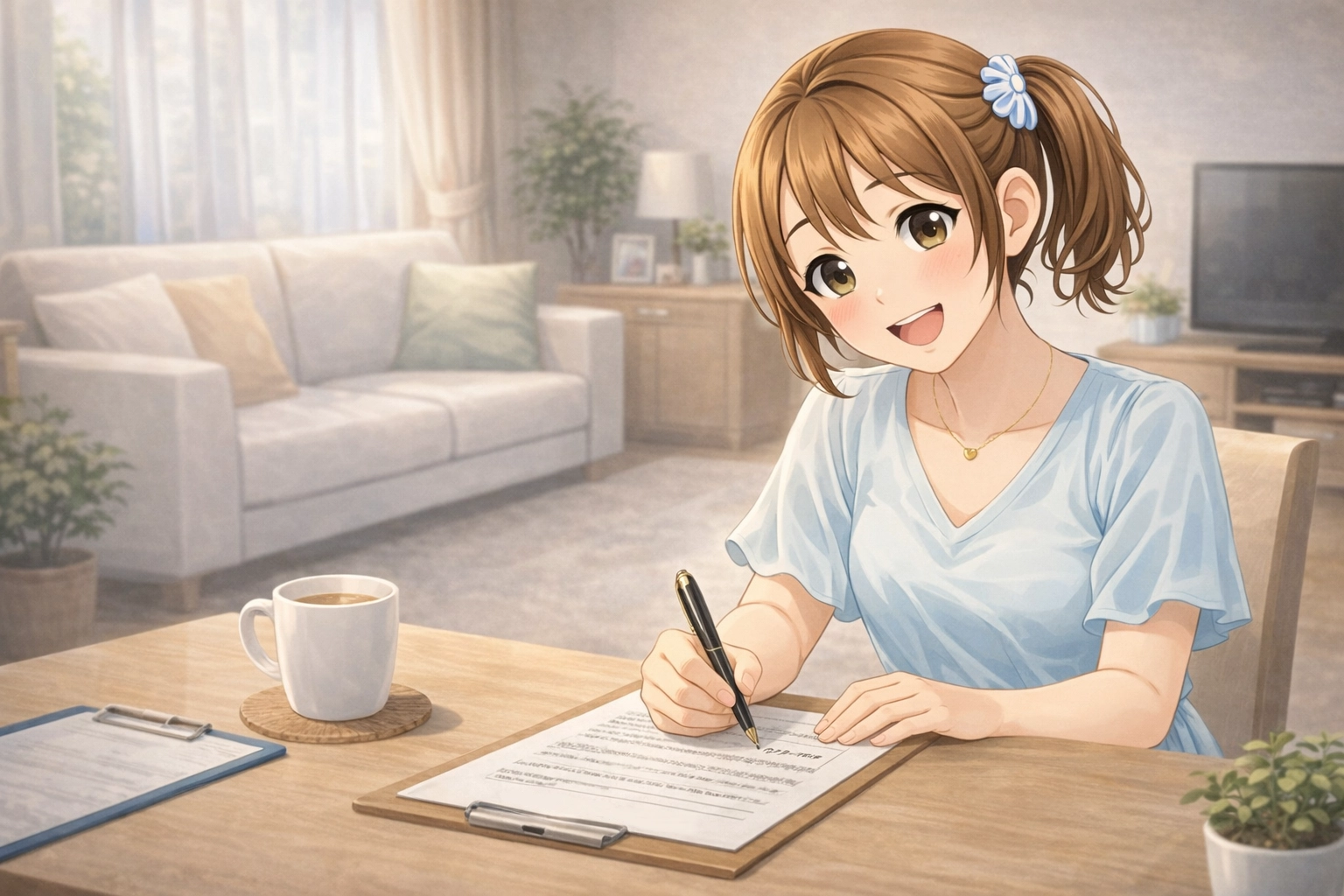 引越し運送同意書に記入する、まなちゃん｜赤帽池崎運送店