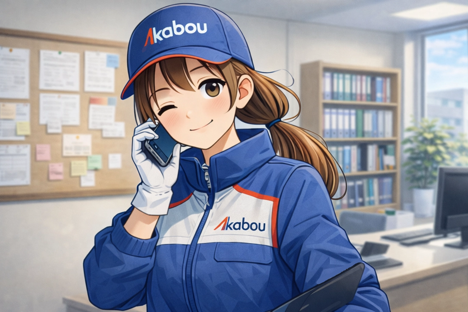 インフォメーションの説明をする まなちゃん｜赤帽池崎運送店