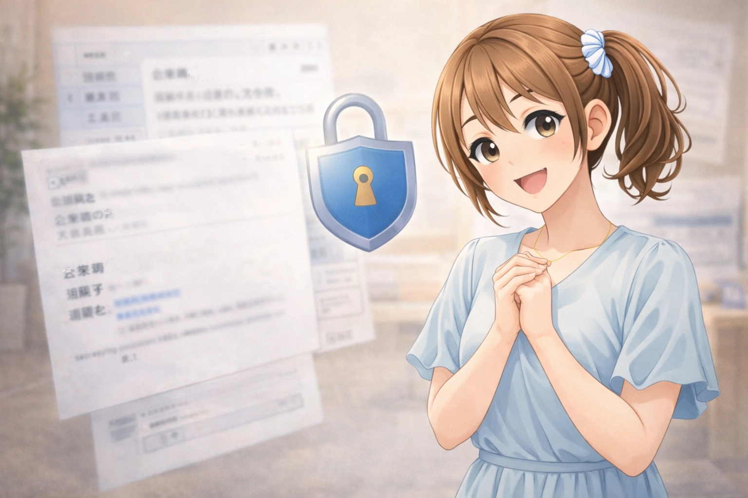 個人情報に関する書類に記入する まなちゃん｜赤帽池崎運送店