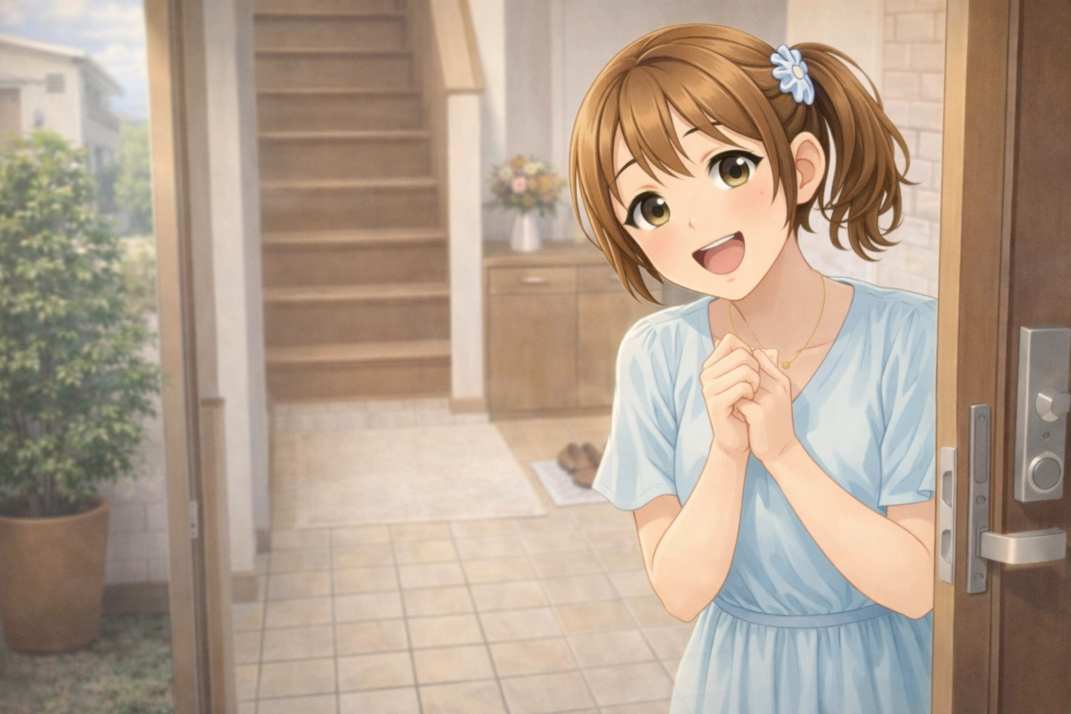 赤帽作業員を迎い入れる まなちゃん｜赤帽池崎運送店